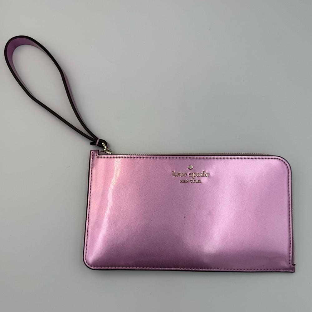 Kate Spade Pink Metallic Wristlet Clutch Wallet Zip Pouch